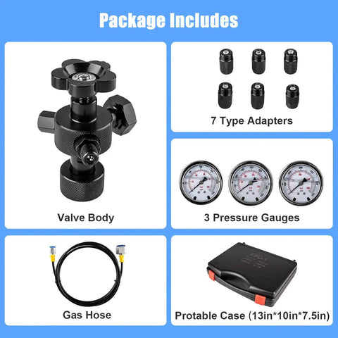Pro Grade Hydraulic Pressure Test Kit With Nitrogen Accumulator Charging Kit, Nitrogen Fill Charge Kit With Gauge, 2 Meter Hose And Multiple Adapters For Precise Pressure Testing, Safe, Reliable And Heavy Duty Performance
