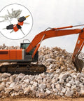 12 Pcs Heavy Equipment Key Set for Construction Pros with excavator on rock pile background