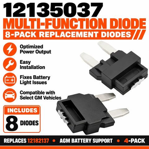 High Output Eight Pack Multi Function Diode Set Delivers Tight Voltage Regulation And Rock Solid Agm Support For General Motors Trucks Replaces 12182137 showing two replacement diodes.
