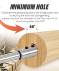 Minimum hole requirement illustration for 2 Piece Forstner Bit Extension Set Locks On Tight To Standard Drill Bits.