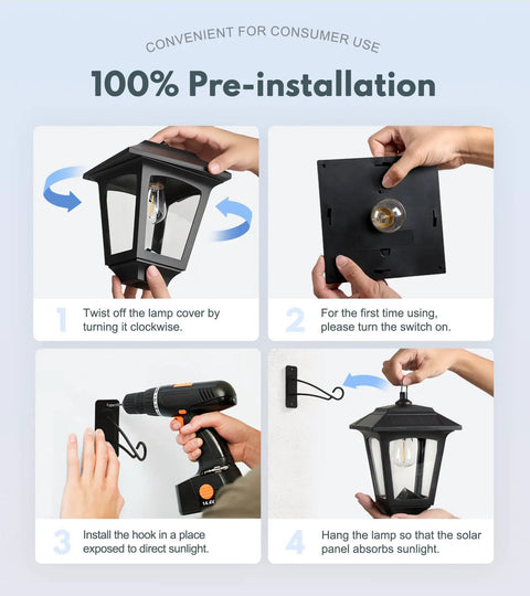 4 Pack Aluminum Outdoor Hanging Solar Lanterns With 4 Solar Panels Dusk To Dawn LED Waterproof Anti Rust Wall Lanterns With Hooks.