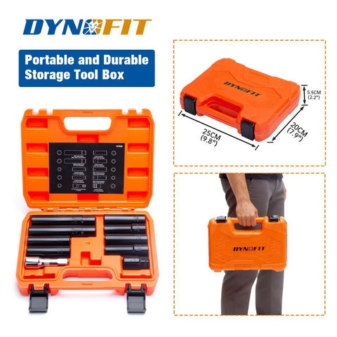 Open orange case with Half Inch Drive Spline Lug Nut Socket Set 10 Piece With Impact Square End For Spline And Hex Wheel Lock Removal