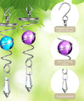 Two Piece Gazing Ball Spiral Tail Wind Spinner Stabilizer Set For Indoor Outdoor Hanging Stainless Steel Garden Decor With Hanging Swivel Hook Glass Balls In Purple And Dark Blue For A Fresh Yard Vibe, two stainless spiral tails with crystal pendants