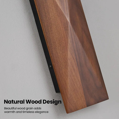 Close-up of Feasey Set of 2 Walnut Wood Wall Sconce, Vintage Wall Mounted Light Fixture showing natural wood grain and design.