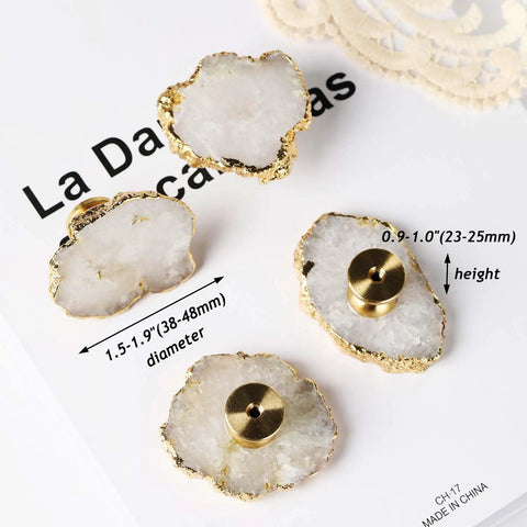 Geode Crystal Cabinet Knobs 4 Pack With Dope Gold Plated Gemstone Drawer Pulls For Kitchen Cabinets Dressers And Home Office Decor White Geode Style Easy Install