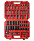 Top Tier 66 Piece Impact Socket Set With Ratchet Handle Covers All Metric And Standard Sizes From 3/8 Inch To 1-1/4 Inch Plus Adapters For Your Next Big Job, red case