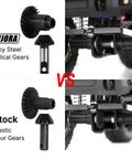 Comparison of Underdrive Helical Gear Set 22T 10T For TRX4M 1:18 RC Crawler with stock plastic spur gears.