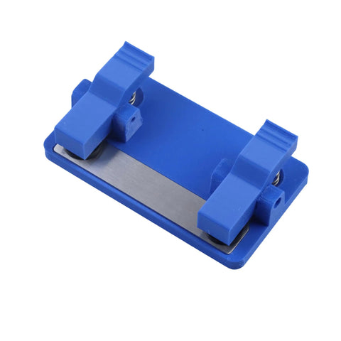 Super Grippy LED Strip Soldering Jig Helper Dual Clamp PCB Hold Down Tool with blue plastic clamps and stainless steel base.