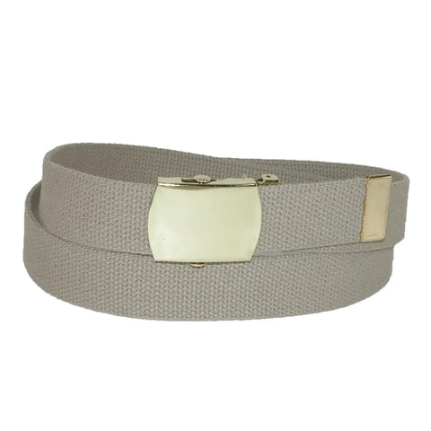 Big And Tall Cotton Adjustable Belt With Brass Buckle Khaki 1.25 Inch Wide Up To 60 Inches Cut To Fit Removable Military Buckle