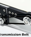 Close-up of 12V Desktop Conveyor Belt With Adjustable Speed hardware components, showing belt and pulleys on a compact frame.