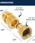 Solid Brass Garden Hose Quick Connectors Set 3/4 Inch GHT Thread Includes Six Male and Six Female Connectors Plus Teflon Tape Washers and O Rings for Leak Proof Heavy Duty Rust Proof Performance