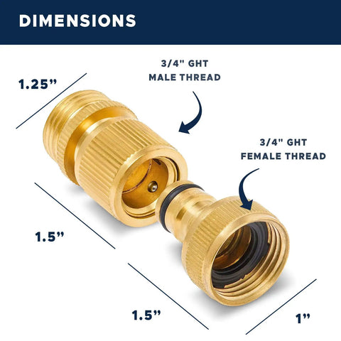 Solid Brass Garden Hose Quick Connectors Set 3/4 Inch GHT Thread Includes Six Male and Six Female Connectors Plus Teflon Tape Washers and O Rings for Leak Proof Heavy Duty Rust Proof Performance