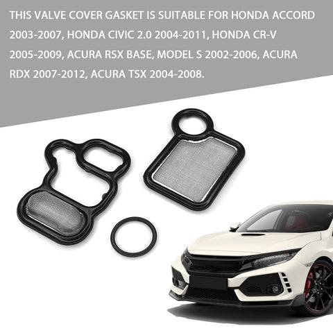 VVT VTEC Solenoid Gasket And Valve Cover Set With Spool Valve Filter Screen For 2002 2015 Honda Civic Accord CRV Element