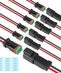 Plug-And-Play 2 Pin Waterproof Wiring Harness Pigtail Kit With 16 AWG Leads, Black Male And Female Connectors, IP67 Automotive Electrical Connector Set