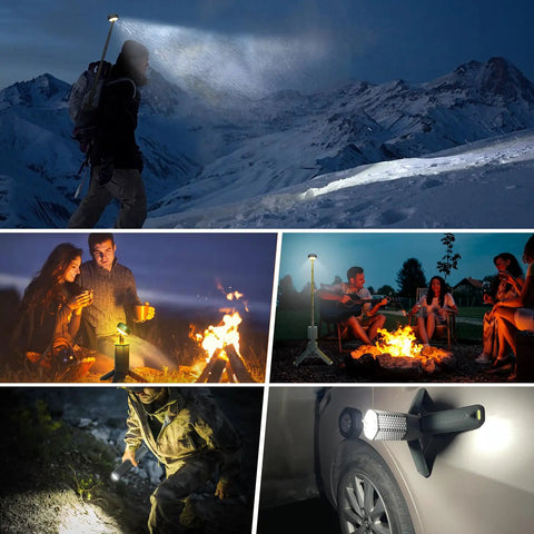 Go-To Telescopic Camping Lights With Storage Bag, 10500mAh Rechargeable Outdoor Lantern For Camping, Hiking, And Emergencies, Waterproof LED Work Light With Magnetic Base, Portable Gray Design For Any Weather