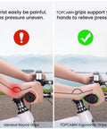 Comparison of wrist pressure with general round grips and Two Pack 90mm Bike Handlebar Grips Two Color Rubber Ergonomic Design Grippy Comfort Fit For Most Regular Road And Mountain Bikes Easy Install Durable Grips In Black And Grey.