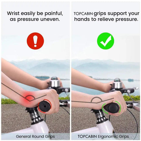 Comparison of wrist pressure with general round grips and Two Pack 90mm Bike Handlebar Grips Two Color Rubber Ergonomic Design Grippy Comfort Fit For Most Regular Road And Mountain Bikes Easy Install Durable Grips In Black And Grey.
