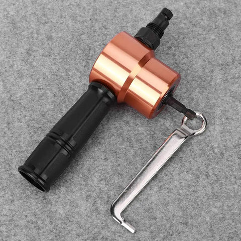 Heavy Duty Double Headed Sheet Metal Nibbler For Power Drill with black handle and wrench, ideal for metal cutting.