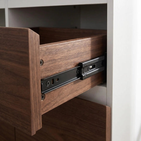 Premium Two Set Side Mount Drawer Slide Rails Six Inch Full Extension Ball Bearing Runners installed in a wooden drawer.