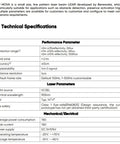 Technical specifications for TF-NOVA Lidar Sensor For Obstacle Detection, including range and parameters.