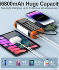 66800mAh Solar Power Bank Portable Charger With Hand Crank And 22.5W Fast Charge 5 Outputs 5 Inputs Includes 3 Cables