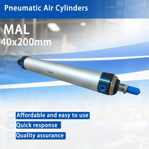 MAL40x200 Aluminum Double Acting Pneumatic Cylinder With Single Rod For Slick Fast Action Automation, 40MM Bore, 200MM Stroke