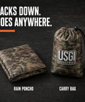 Military Style Tactical Ripstop Camo Rain Poncho with carry bag for Outdoor Survival and Adventure Gear, All Weather Protection