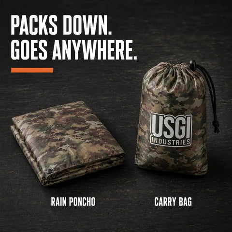Military Style Tactical Ripstop Camo Rain Poncho with carry bag for Outdoor Survival and Adventure Gear, All Weather Protection