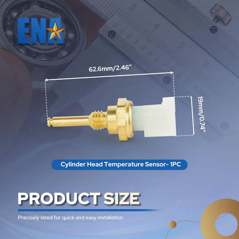 Rugged Cylinder Head Temperature Sensor For Ford F150 Super Duty Explorer Replaces TS653, measures 62.6mm, brass material.