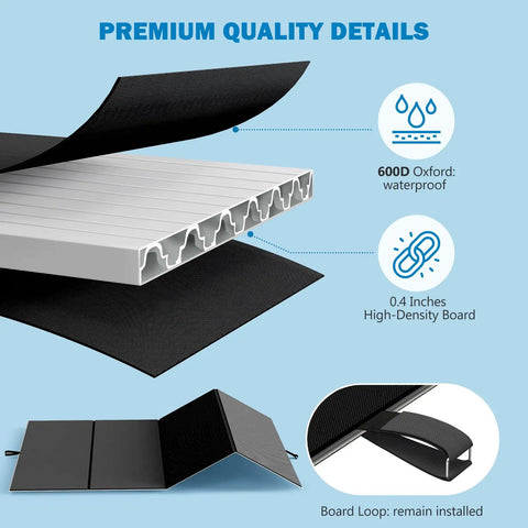 Close-up of Heavy Duty Full Size Bunkie Board Two Piece Split Design showcasing 600D waterproof fabric and high-density core.