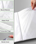 Close-up of Rugged Binder With Clear Sleeves And 60 Sheet Protectors, Holds 120 Pages, showing waterproof pages and sturdy cover.