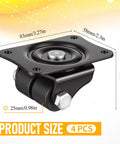 Heavy Duty Swivel Caster Wheels One Inch Diameter With Flat Plate Mounting for Furniture and Equipment, showing dimensions.