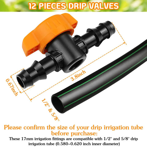 12 Pack Drip Irrigation Barbed Shut Off Valves For 1/2 Inch Tubing Fits 1/2 And 5/8 Inch Drip Tubing (.580-.620 ID)