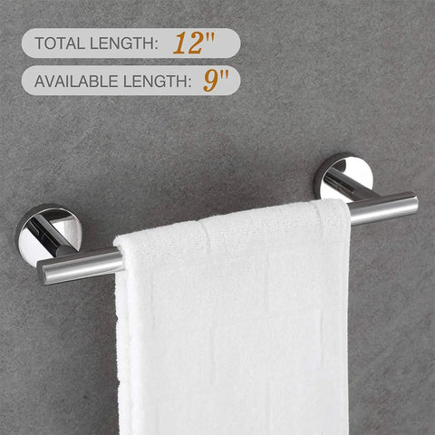 Chrome Bathroom Accessories Set 5 Piece With 18 Inch Bath Towel Bar Hand Towel Bar Toilet Paper Holder And Two Robe Hooks A Must Have Durable SUS304 Stainless Steel Construction For Long Lasting Easy Clean Bathroom Hardware showing hand towel bar with towel