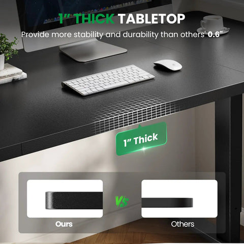 Close-up of Electric Standing Desk 60x28 Inch Sit Stand Desk With 1 Inch Thick Top showing thickness and stability.