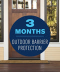 Front door with sign showing 3 months outdoor barrier protection, Carpenter Ant And Termite Killer Plus Concentrate For Outdoor Insect Control