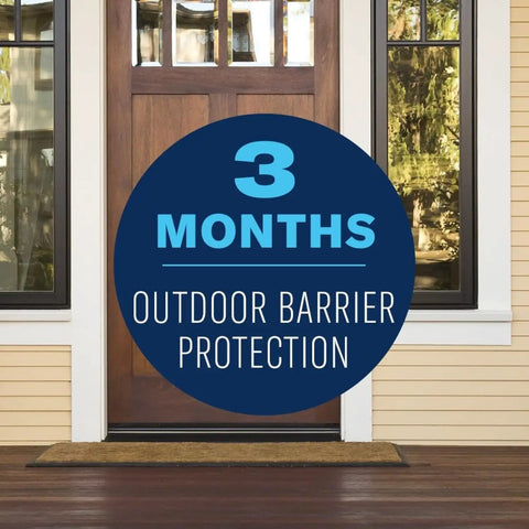 Front door with sign showing 3 months outdoor barrier protection, Carpenter Ant And Termite Killer Plus Concentrate For Outdoor Insect Control