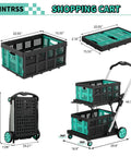 8 In 1 Collapsible Shopping Cart With 350 Lb Capacity, Heavy Duty Foldable Grocery Cart On Wheels, Dual Storage Crates, Blue