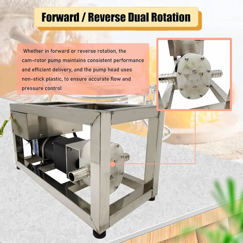 No Fuss Heavy Duty Honey Transfer Pump 10 Liters Per Minute For Viscous Liquids Stainless Steel 90W Electric Pump With Adjustable Speed Long 3m Suction And 5m Lift For Smooth Paste Transfer, stainless steel cam-rotor pump