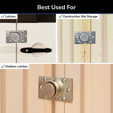 Commercial Puck Lock With Round Hasp, Solid Steel Body And Boron Steel Shackle shown on doors in three scenarios