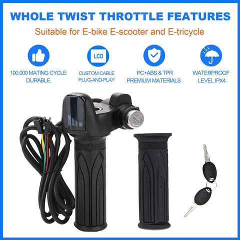 Ebike Full Twist Throttle Plug And Play 3 Pin For Ridstar Q20 48V With LCD Display And Key Lock Easy Install Throttle Grips For Ebike Motorcycle Scooter Ride Safe And Smooth Power