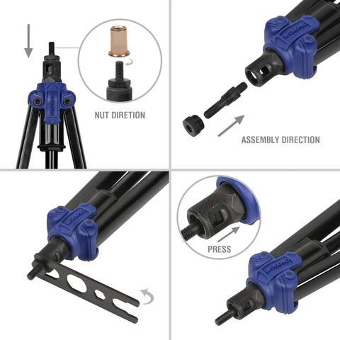 Detailed view of 15 Inch Hand Rivet Nut Setter Kit With 79 Piece High Leverage Rivet Nut Tool Set, includes close-up of tool assembly.