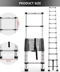 Twelve And A Half Foot Aluminum Telescoping Ladder That Extends From Compact Fold To Full Height With Non Slip Rungs illustration.