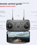 Remote control with smartphone for 1080P Dual HD Camera FPV Quadcopter For Adults And Beginners, WiFi Live Video control guide displayed.