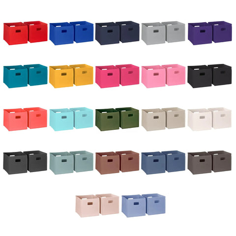Multicolored folding storage bins, including a pair of pink folding storage bins with handles, cube organizer set of 2 for closet use.