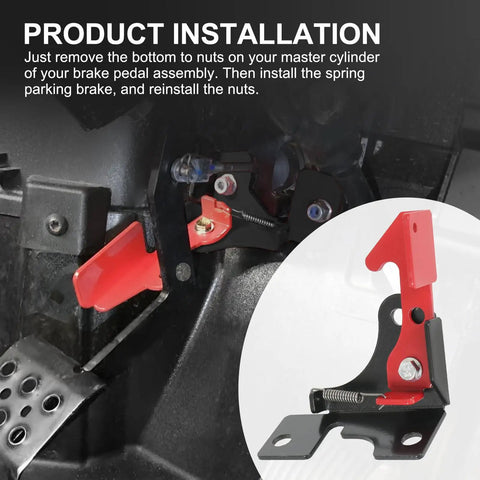 Spring Parking Brake Thingy Kit for Polaris RZR and Ranger UTVs installation close-up with red bracket visible