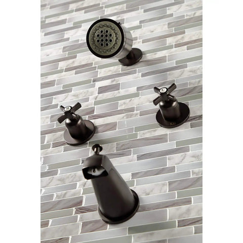 Millennium Double-Handle Tub And Shower Faucet In Polished Brass, Built Tough With Brass Zinc Alloy And ABS, Wall-Mount Setup