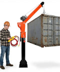 Heavy Duty Truck Bed Crane With High Powered Electric Winch And Adjustable Alloy Steel Jib lifting a shipping container with operator control.