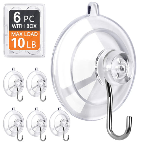 Straight Up Tough Clear Suction Cup Hooks 6 Pack Heavy Duty Stainless Steel Wall Organizer Transparent Non Slip Holder Perfect For Shower Tile Glass With Solid 10 Lb Kickin Hold Strength