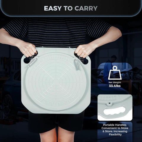 Heavy Duty Aluminum Wheel Alignment Turn Plates Featuring 360 Degree Rotating Design And Smooth Rolling Performance Crafted For Pro Garages Including Rock Solid Thrust Pads With Rubber Transition Blocks For Quick Vehicle Setup
